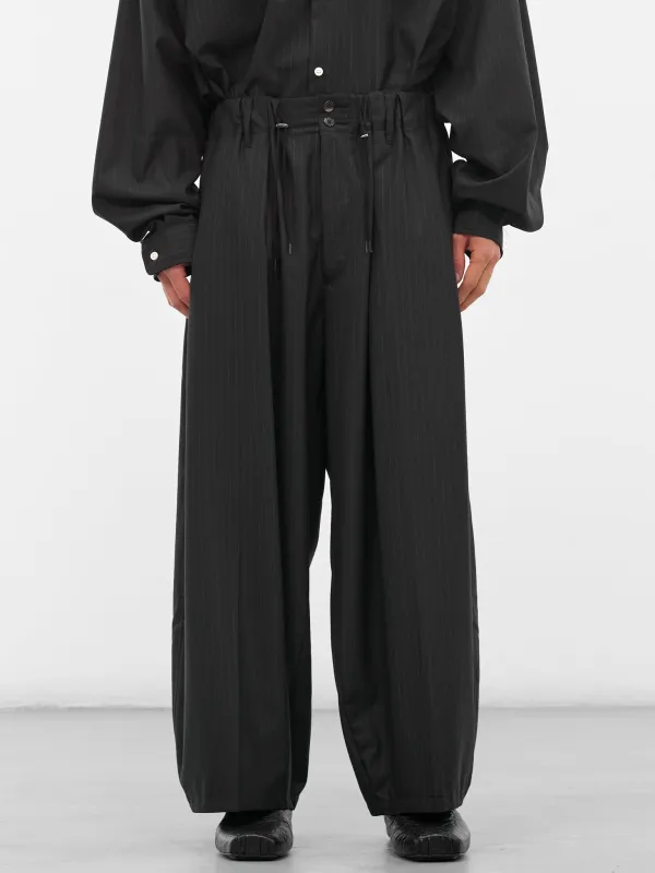 Black Pinstripe Baggy Wide Trousers (SLEC-CPSTP-BL-BLACK) sold by lorenzo