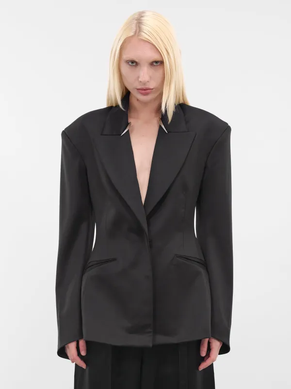 Black Wool Fangs Blazer (G6103-BLACK) made by GRACE LING