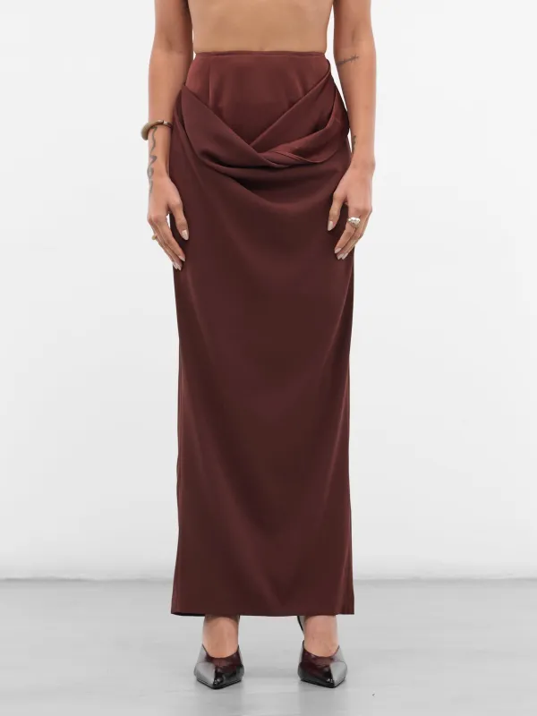 Burgundy Layered Draping Maxi Skirt (SK07T1BR450-REDDISH-BROWN) sold by lorenzo