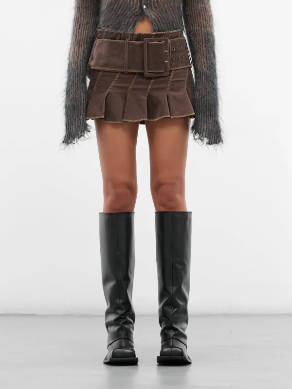 Beige Washed Belted Pleat Skirt (SK01C1GY840-GREIGE-YELLOW) sold by lorenzo