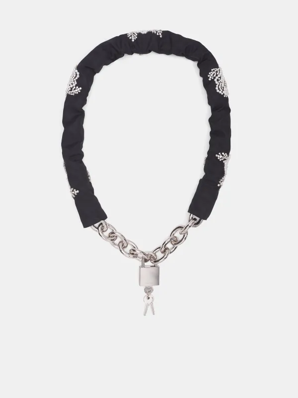 Embellished Sleeve Chain Padlock Belt (CBELT-1ESL-M-0919-BLACK-PEARL-) sold by lorenzo
