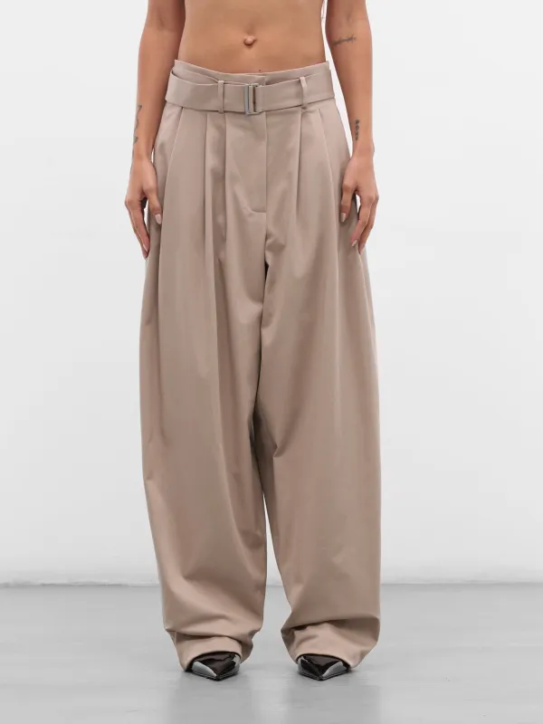 Beige Cotton Pleated Baggy Trousers (PANTS-07-BEIGE) sold by lorenzo