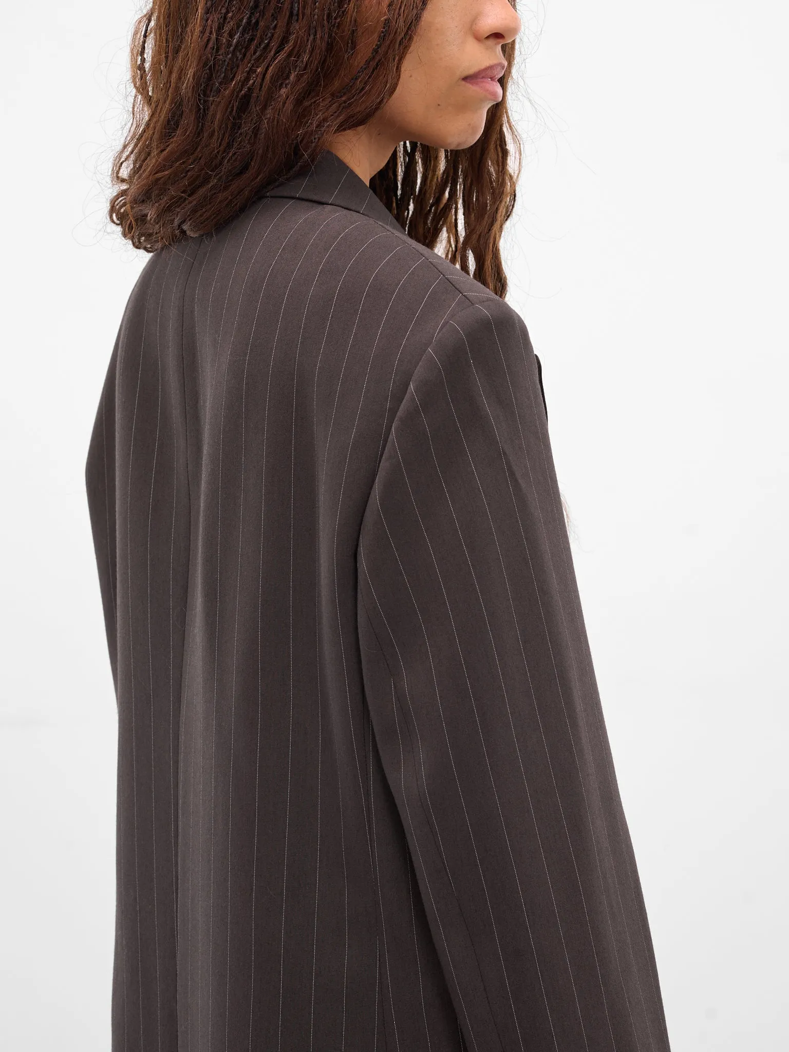 Brown Pinstripe Double-Breasted Blazer (BLAZER-04-BROWN-STRIPES) sold by lorenzo product image thumbnail 5