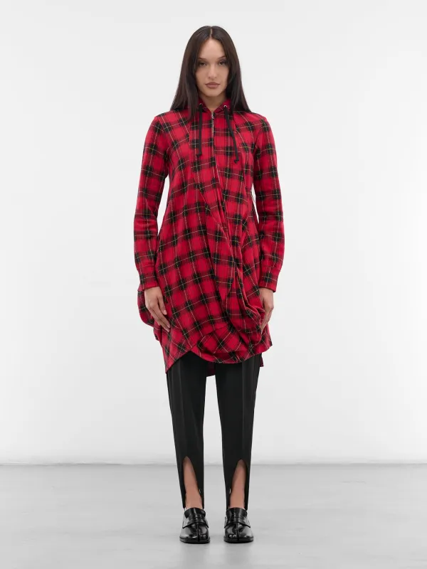 Red Tartan Asymmetric Draped Hoodie (GP-T018-W25-RED) made by Comme des Garcons