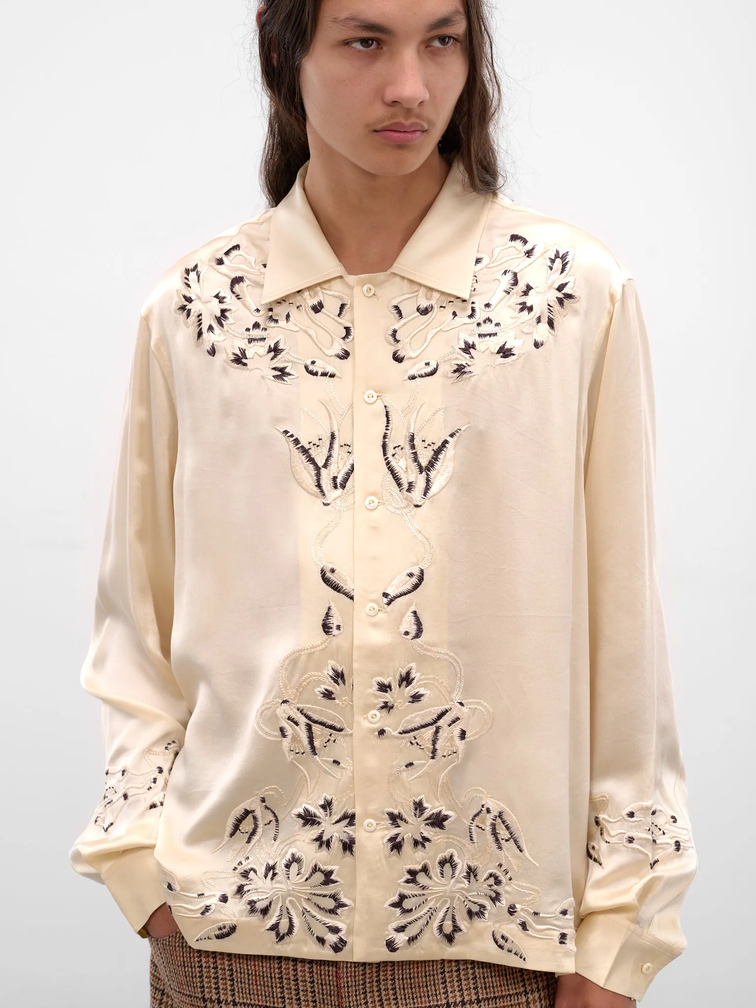 White Phantasm Embroidered Silk Shirt (MRF25SH047-ECRU) sold by lorenzo product image thumbnail 4