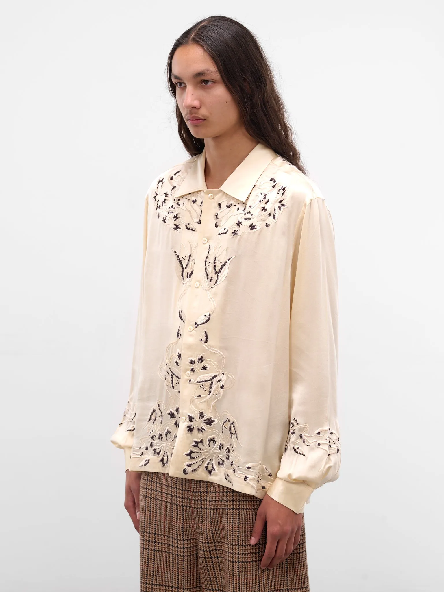 White Phantasm Embroidered Silk Shirt (MRF25SH047-ECRU) sold by lorenzo product image thumbnail 2