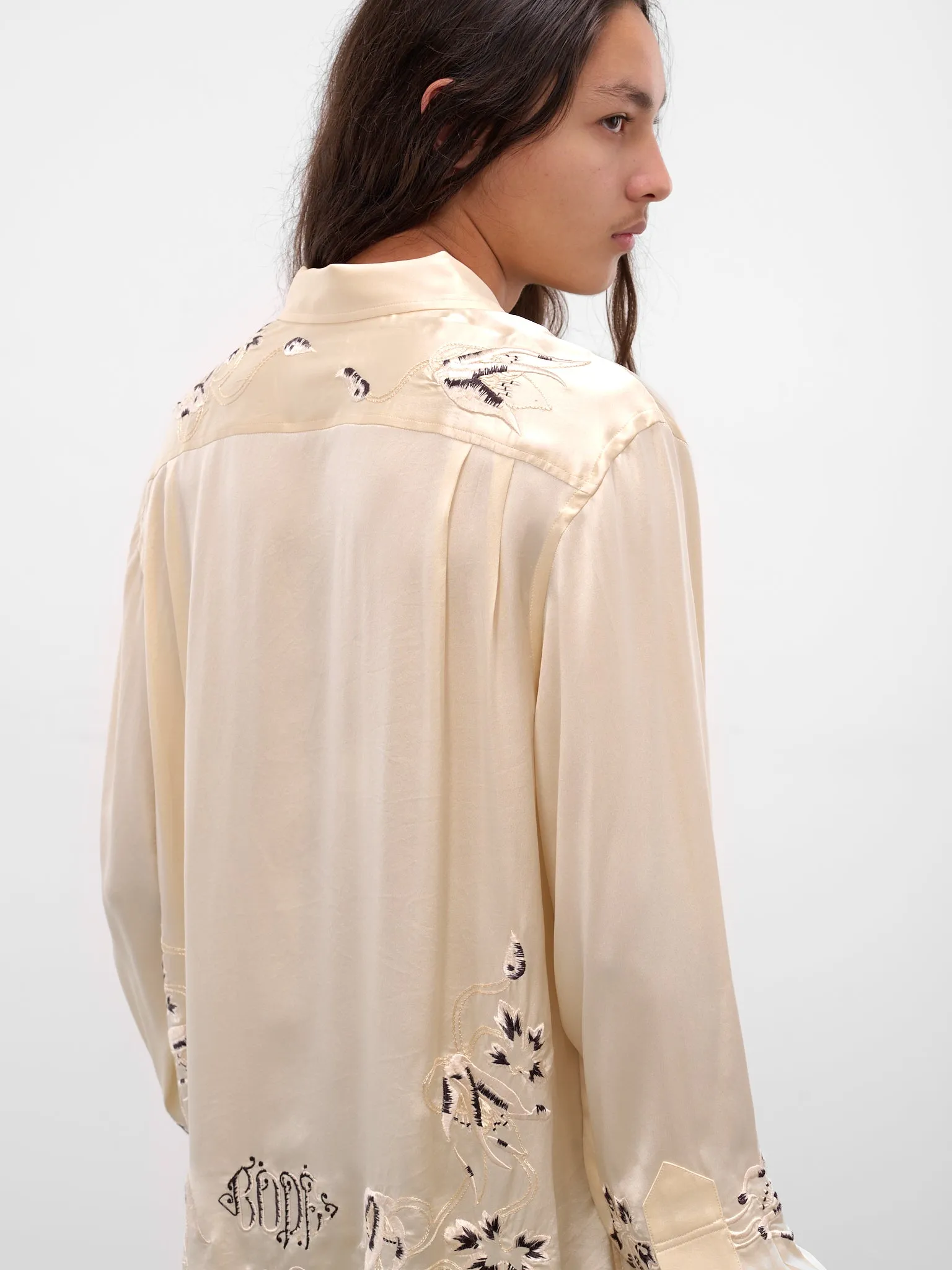 White Phantasm Embroidered Silk Shirt (MRF25SH047-ECRU) sold by lorenzo product image thumbnail 5