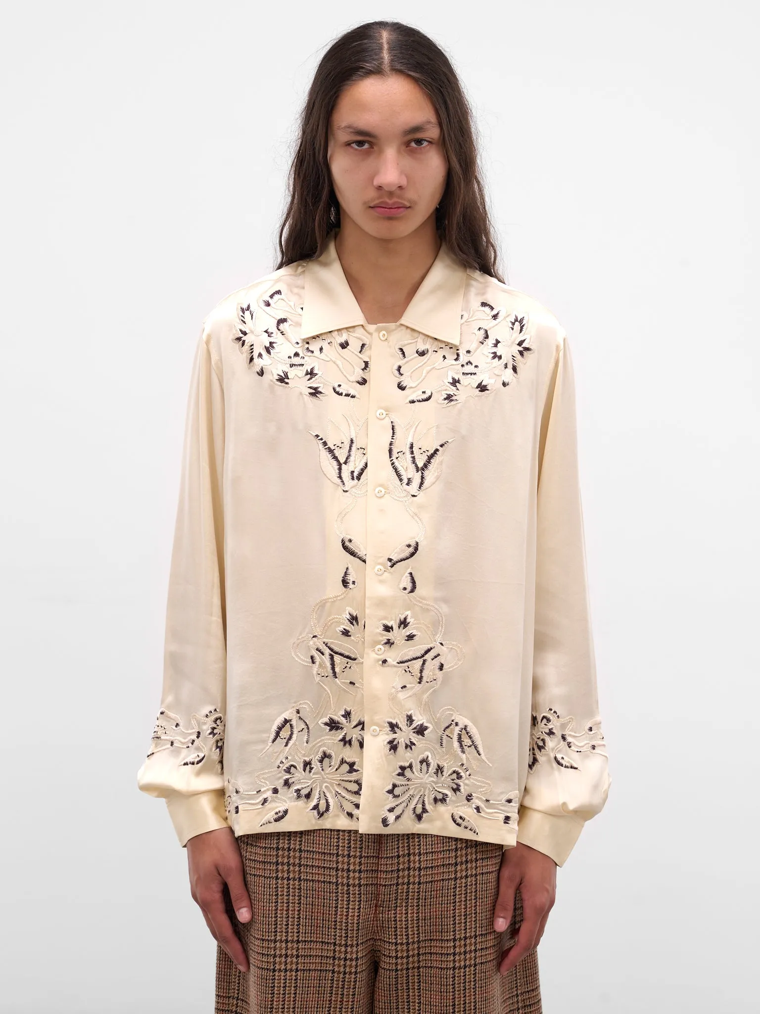 White Phantasm Embroidered Silk Shirt (MRF25SH047-ECRU) sold by lorenzo