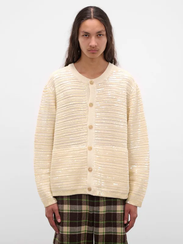 Ivory Sequin Spotlight Wool Cardigan (MRF25KT009-IVORY) sold by lorenzo