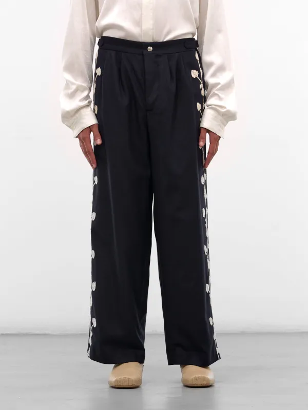 Navy Snowdrop Appliqué Wool Trousers (MRF25BT043-NAVY) sold by lorenzo