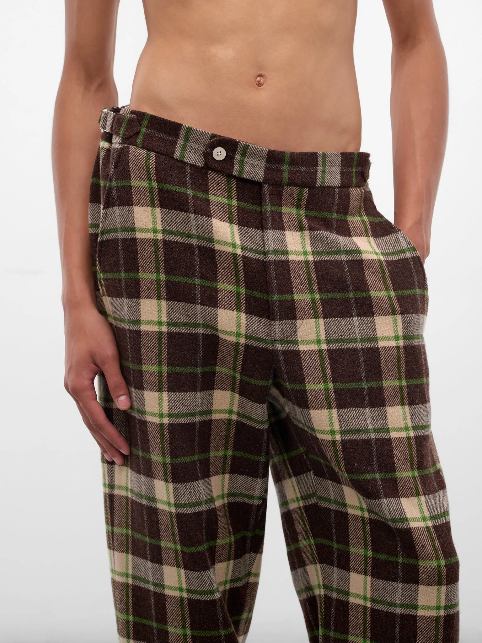 Brown Woodcrest Wool Plaid Trousers (MRF25BT008-BROWN-GREEN) sold by lorenzo product image thumbnail 5