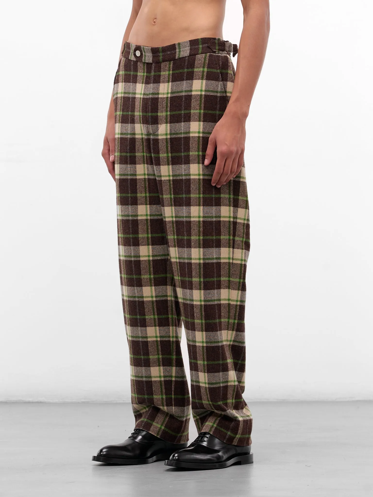 Brown Woodcrest Wool Plaid Trousers (MRF25BT008-BROWN-GREEN) sold by lorenzo product image thumbnail 2