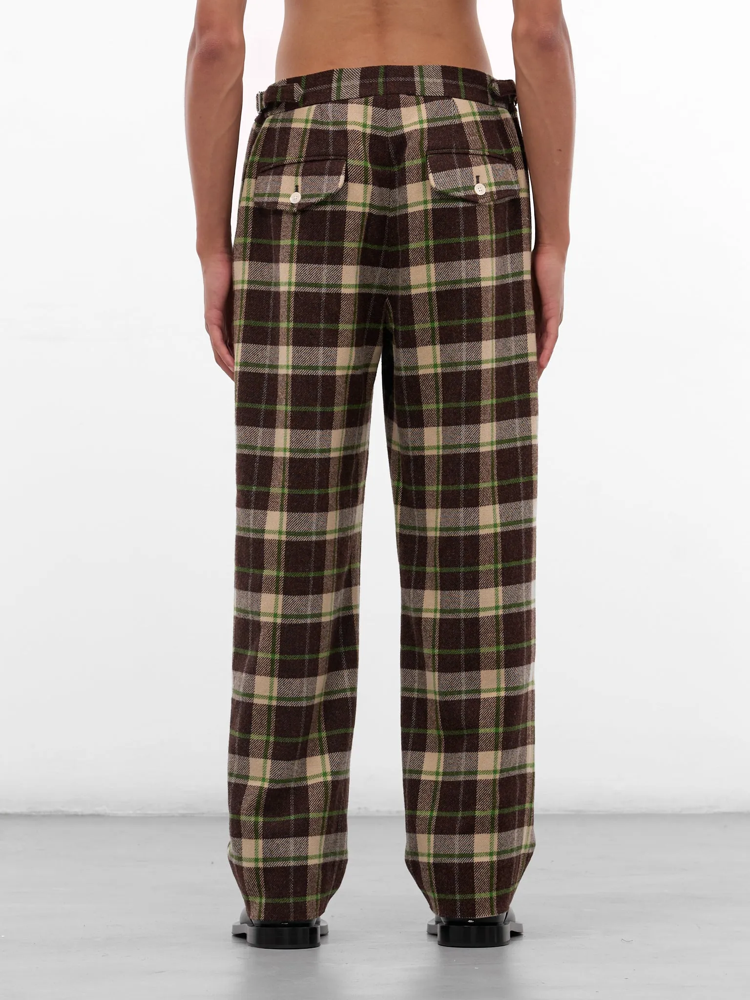 Brown Woodcrest Wool Plaid Trousers (MRF25BT008-BROWN-GREEN) sold by lorenzo product image thumbnail 3