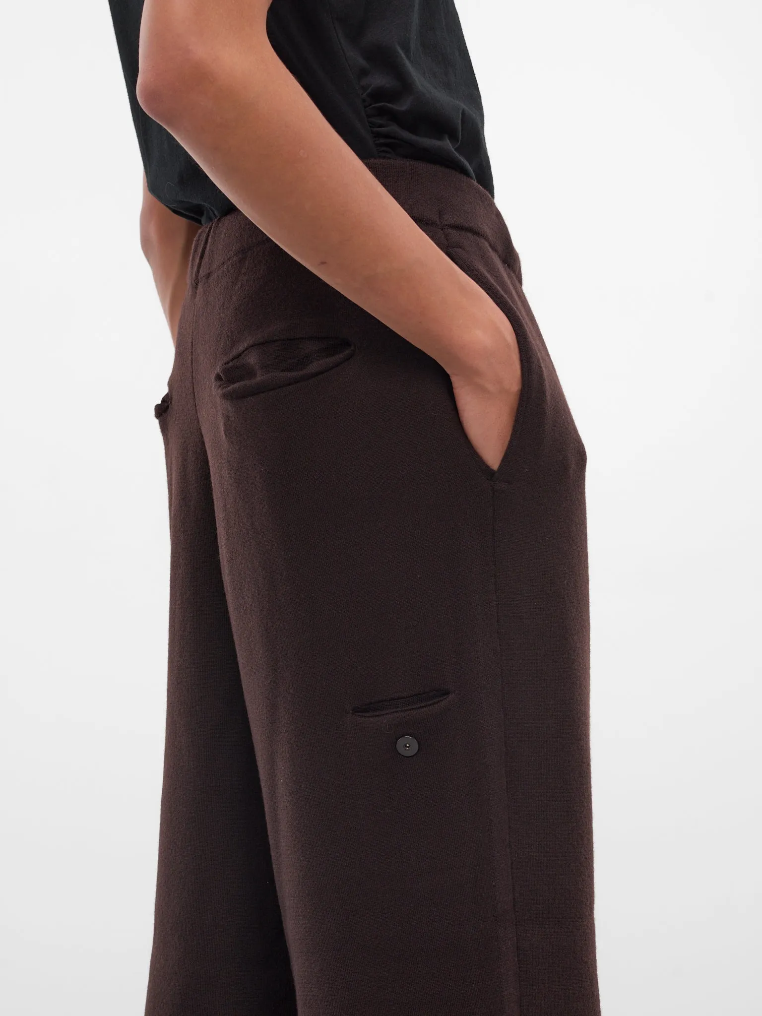 Brown Wool Wide Leg Trousers (KNT-107-02-D-BROWN) sold by lorenzo product image thumbnail 4