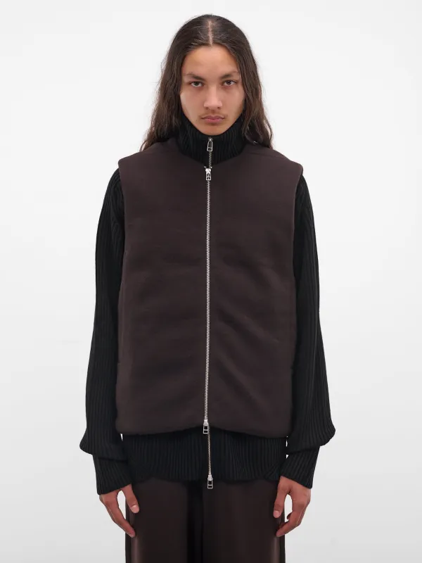 Brown Umar Wool Puffer Gilet (KNT-102-02-D-BROWN) sold by lorenzo