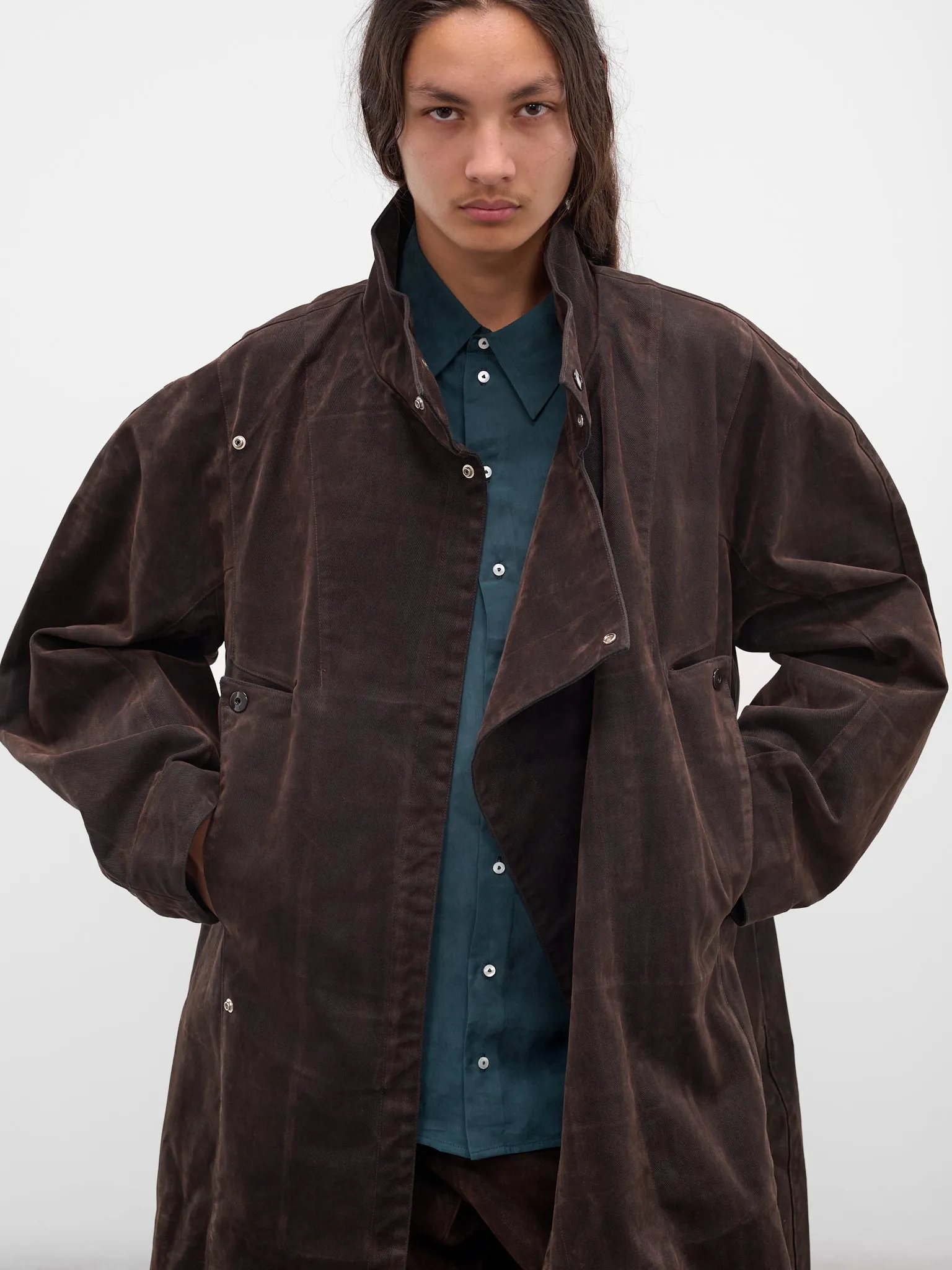 Brown Pina Denim Wrap Coat (CT-101-02-BROWN) sold by lorenzo product image thumbnail 4