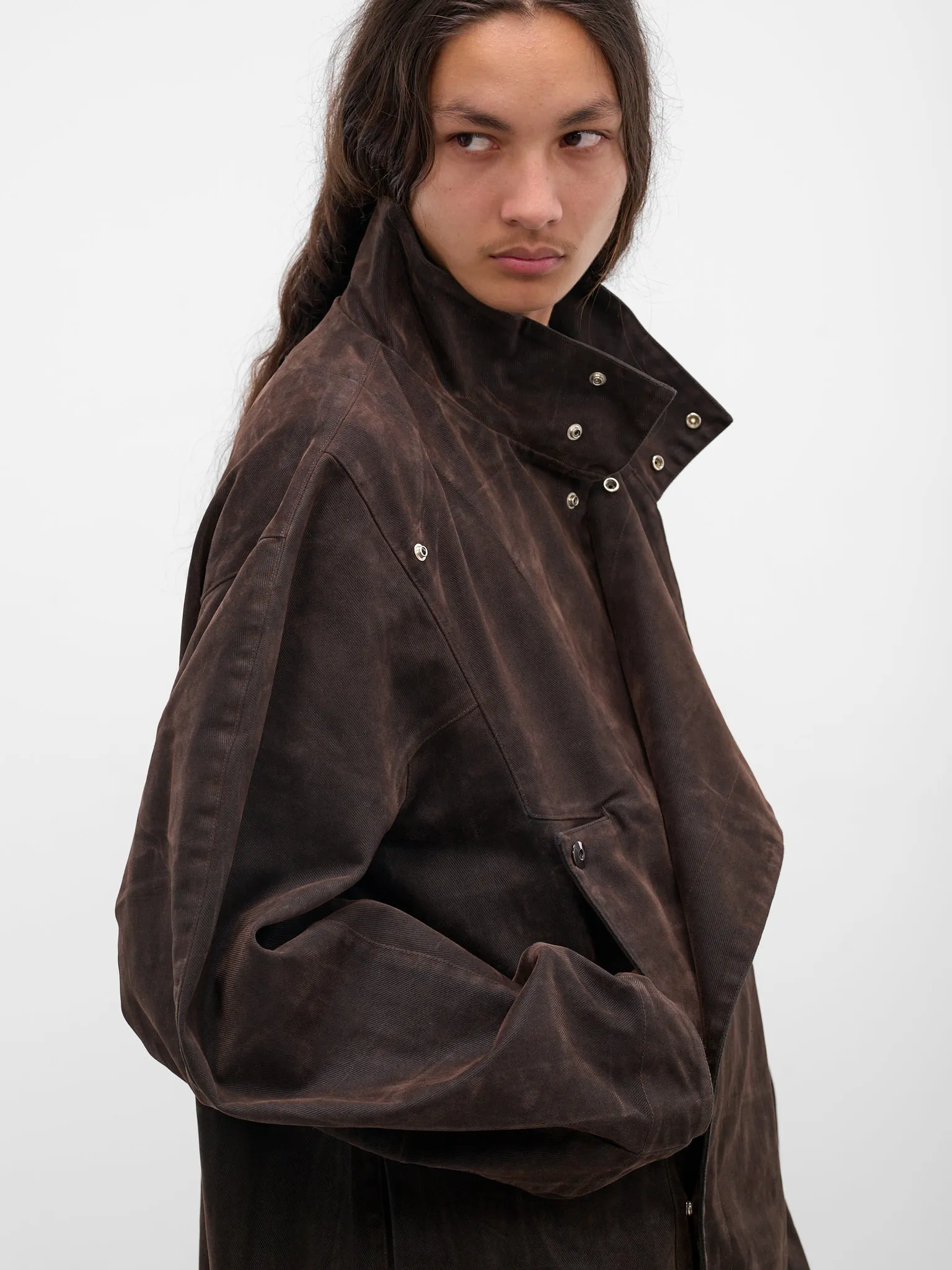 Brown Pina Denim Wrap Coat (CT-101-02-BROWN) sold by lorenzo product image thumbnail 5