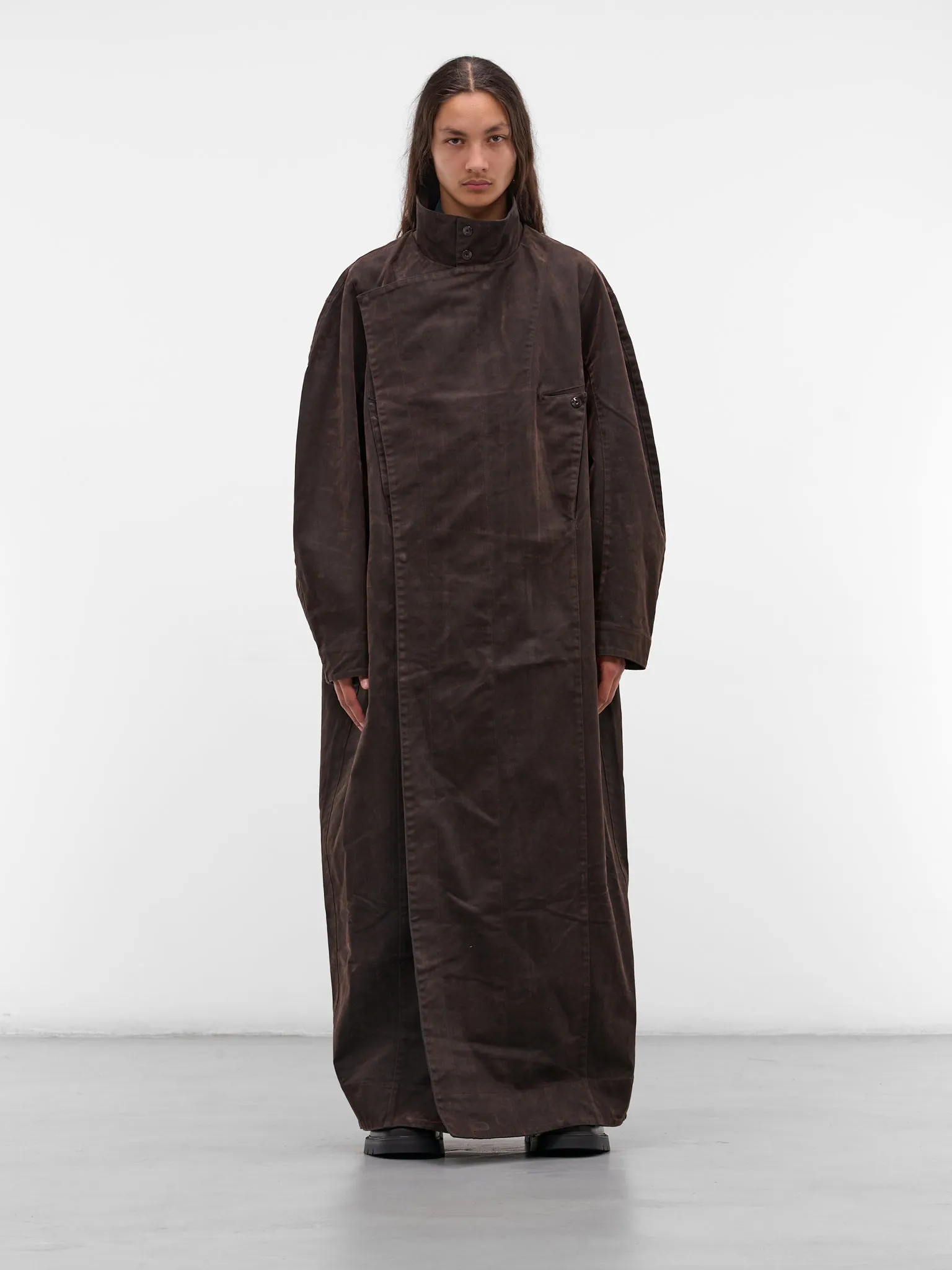 Brown Pina Denim Wrap Coat (CT-101-02-BROWN) sold by lorenzo