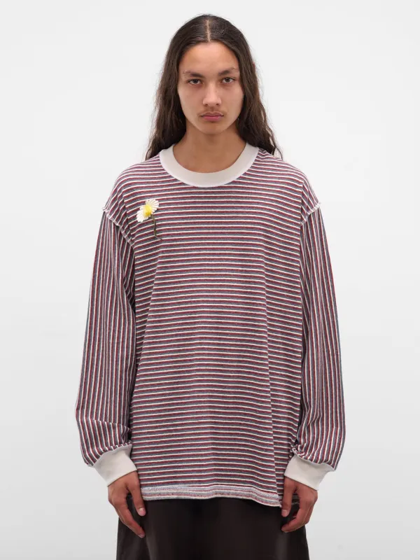 Striped Flower Applique Knit Sweater (252-MJP017F-BLUE) sold by lorenzo