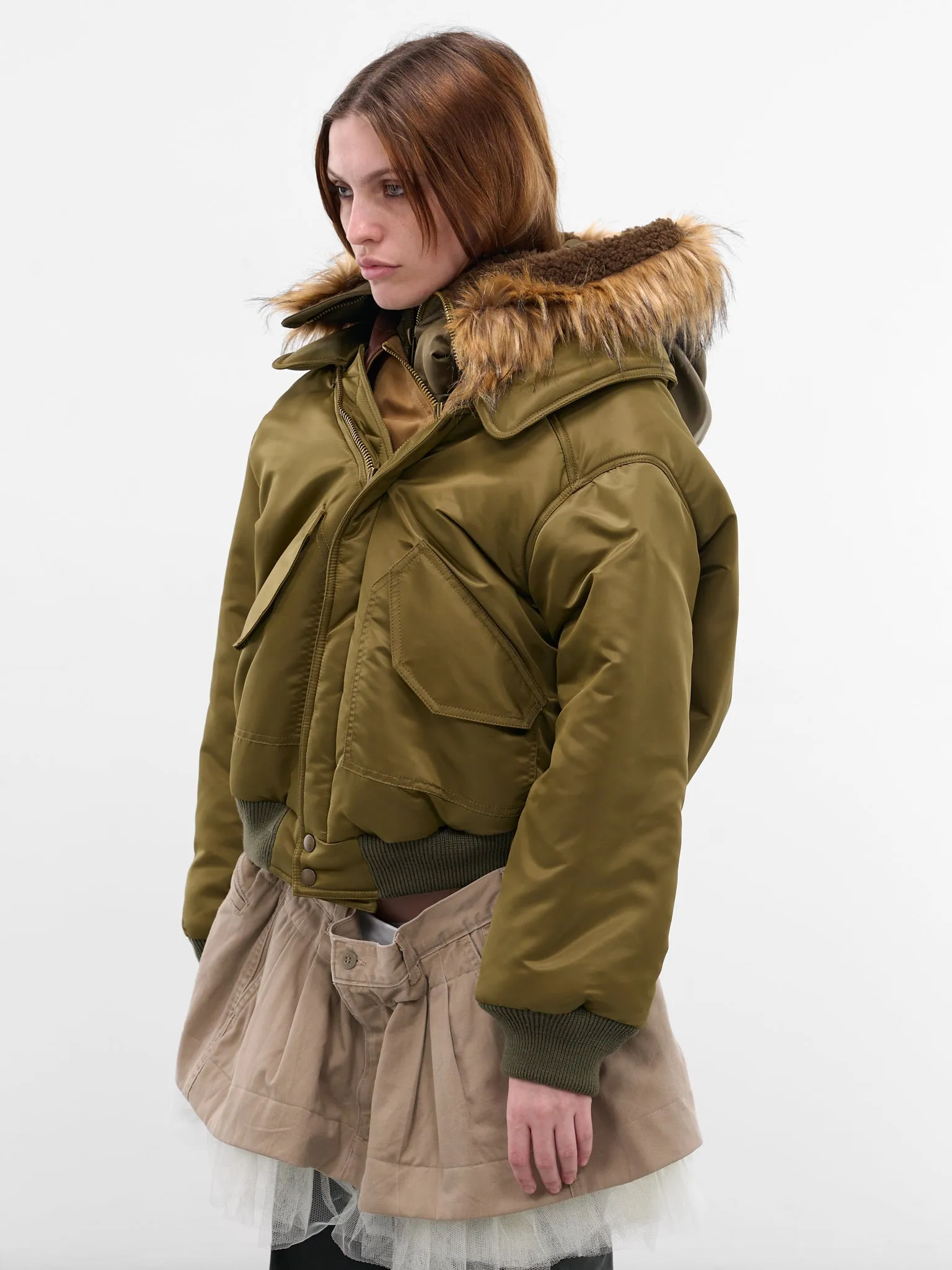 Green Triple Layer Bomber Jacket (J01FW5-ARMY-GREEN) sold by lorenzo product image thumbnail 2