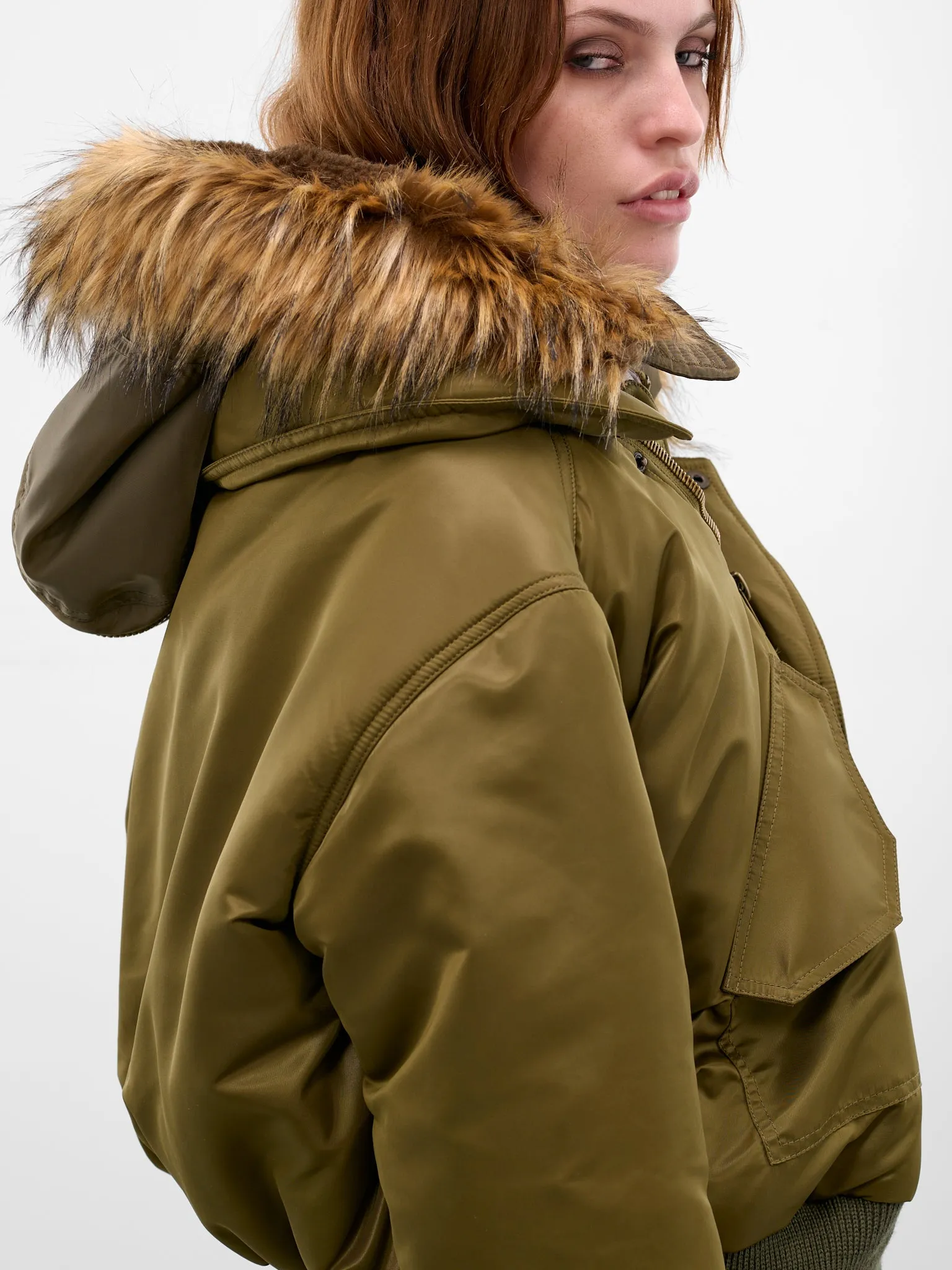 Green Triple Layer Bomber Jacket (J01FW5-ARMY-GREEN) sold by lorenzo product image thumbnail 5