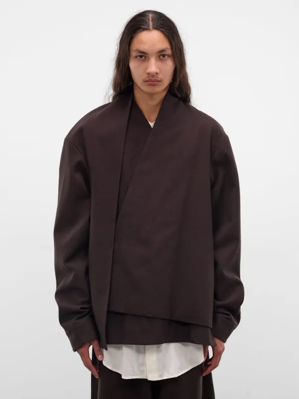 Brown Wool Wrapped Draping Jacket (UBL0101-BROWN) sold by lorenzo