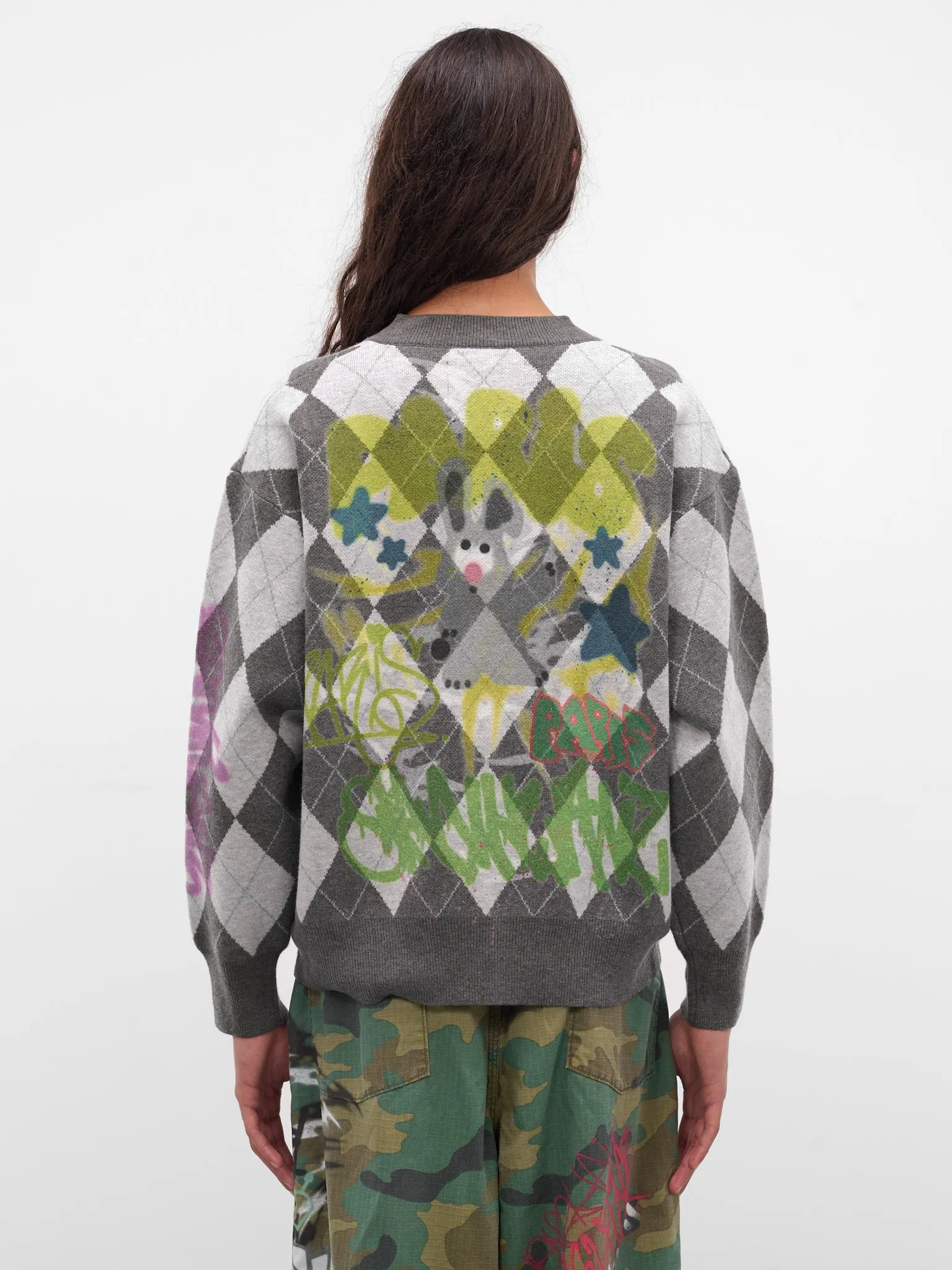 Gray Argyle Graffiti Sweater (BUSW0102-GREY) sold by lorenzo product image thumbnail 3