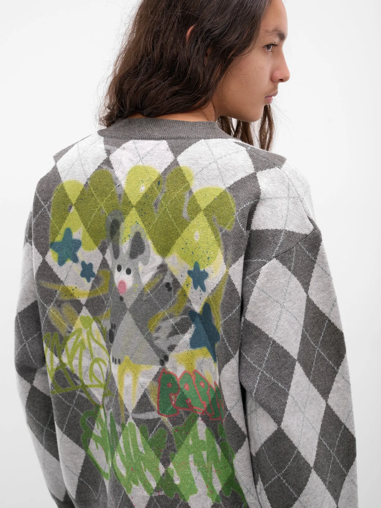 Gray Argyle Graffiti Sweater (BUSW0102-GREY) sold by lorenzo product image thumbnail 5