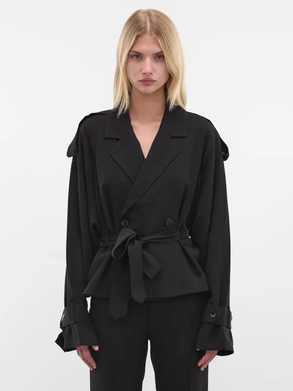 Black Soli Cropped Trench Jacket (AMFW2555-BLACK) sold by lorenzo