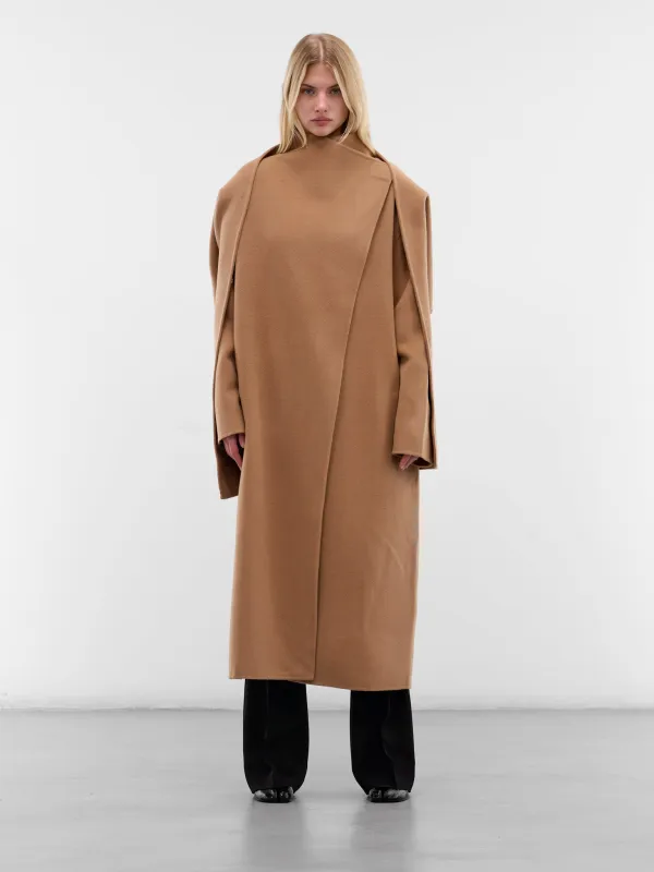 Beige Wool Scarf Neck Coat (AMFW2524-BUTTERSCOTCH) sold by lorenzo