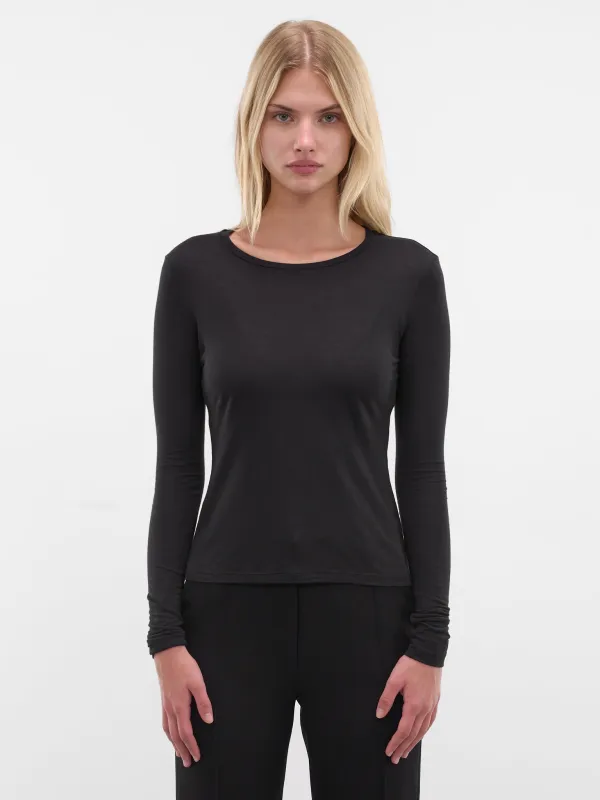Black Modal Long Sleeve Tee (AMBR2512-BLACK) sold by lorenzo