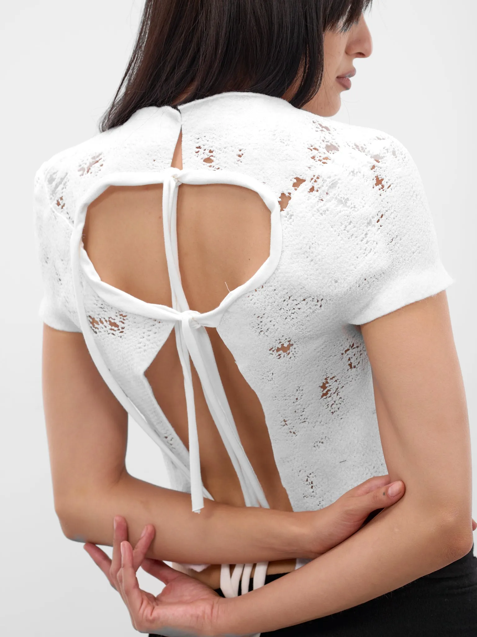 White Sculptural Knit Top (12410743001-WHITE) sold by lorenzo product image thumbnail 5