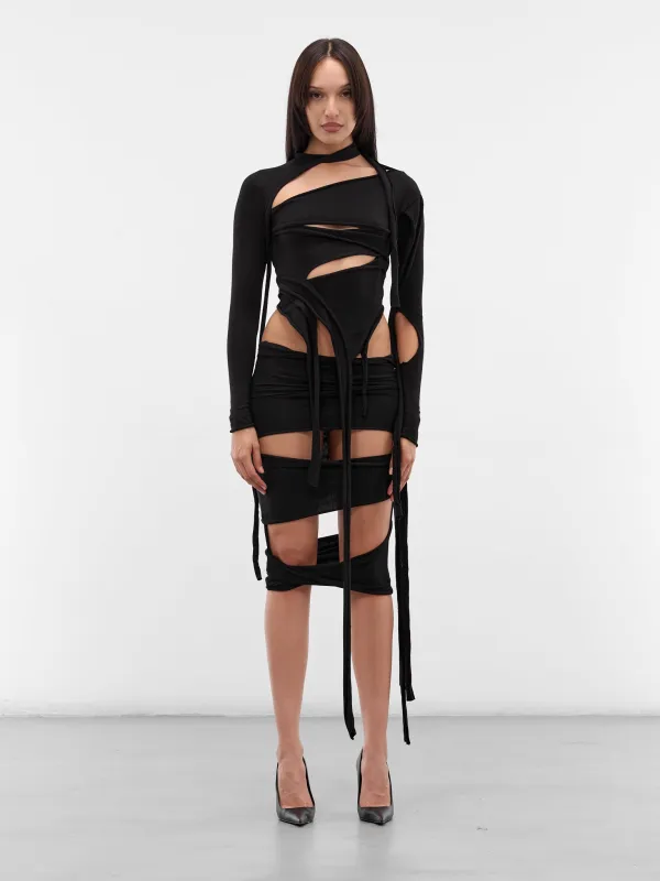Black Deconstructed Cut-Out Top (10710660701-BLACK) sold by lorenzo