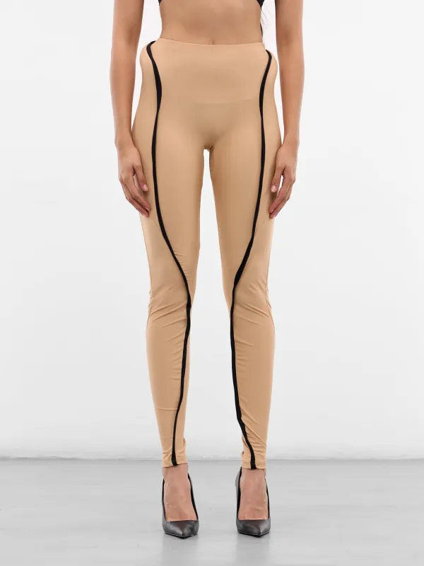 Beige Hip Padding Nylon Leggings (10220340402-BEIGE) sold by lorenzo