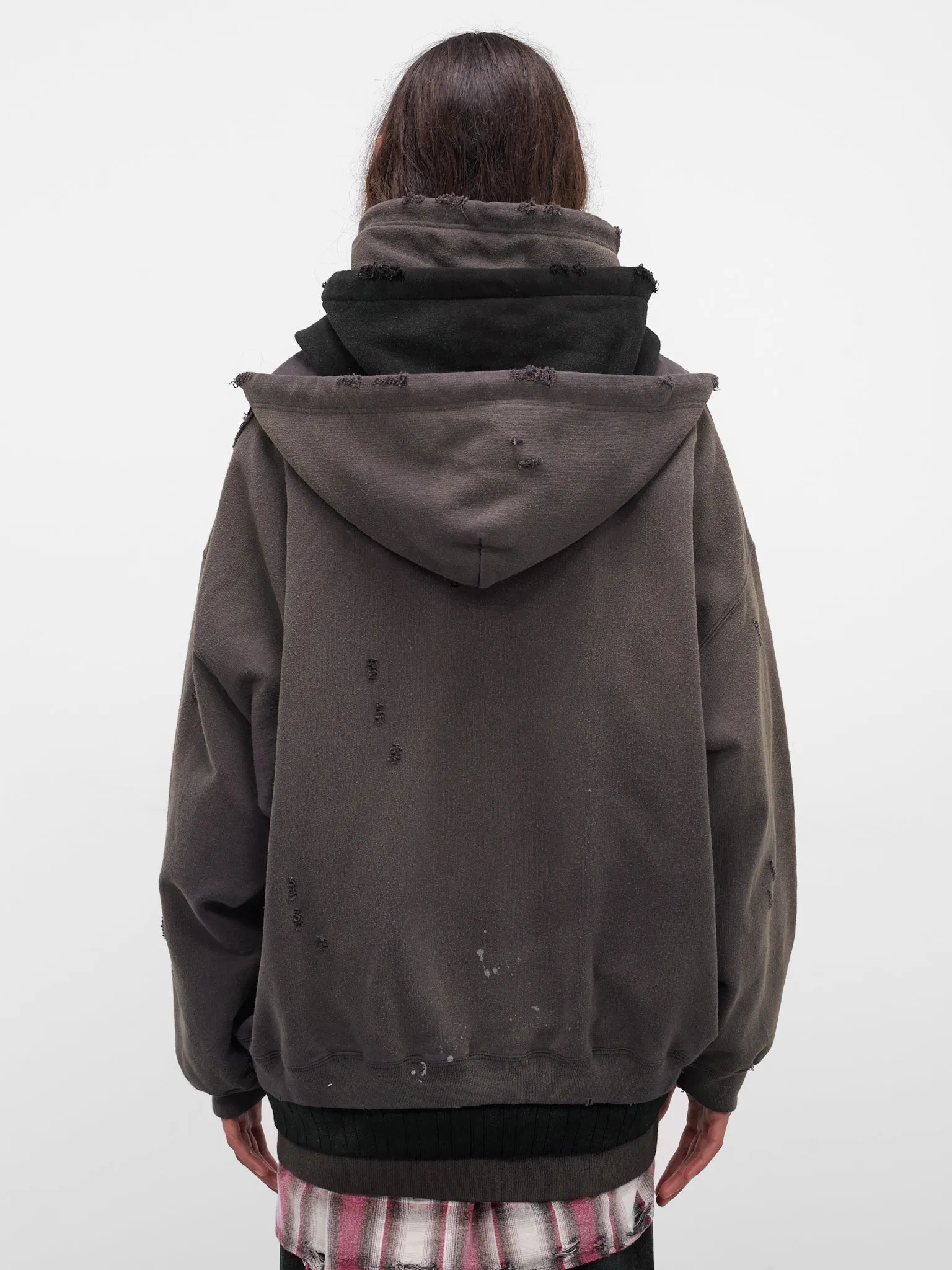 Gray Triple Layered Distressed Hoodie (A15PK581-BLACK) sold by lorenzo product image thumbnail 3