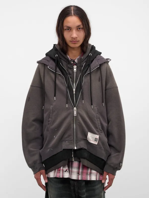 Gray Triple Layered Distressed Hoodie (A15PK581-BLACK) sold by lorenzo