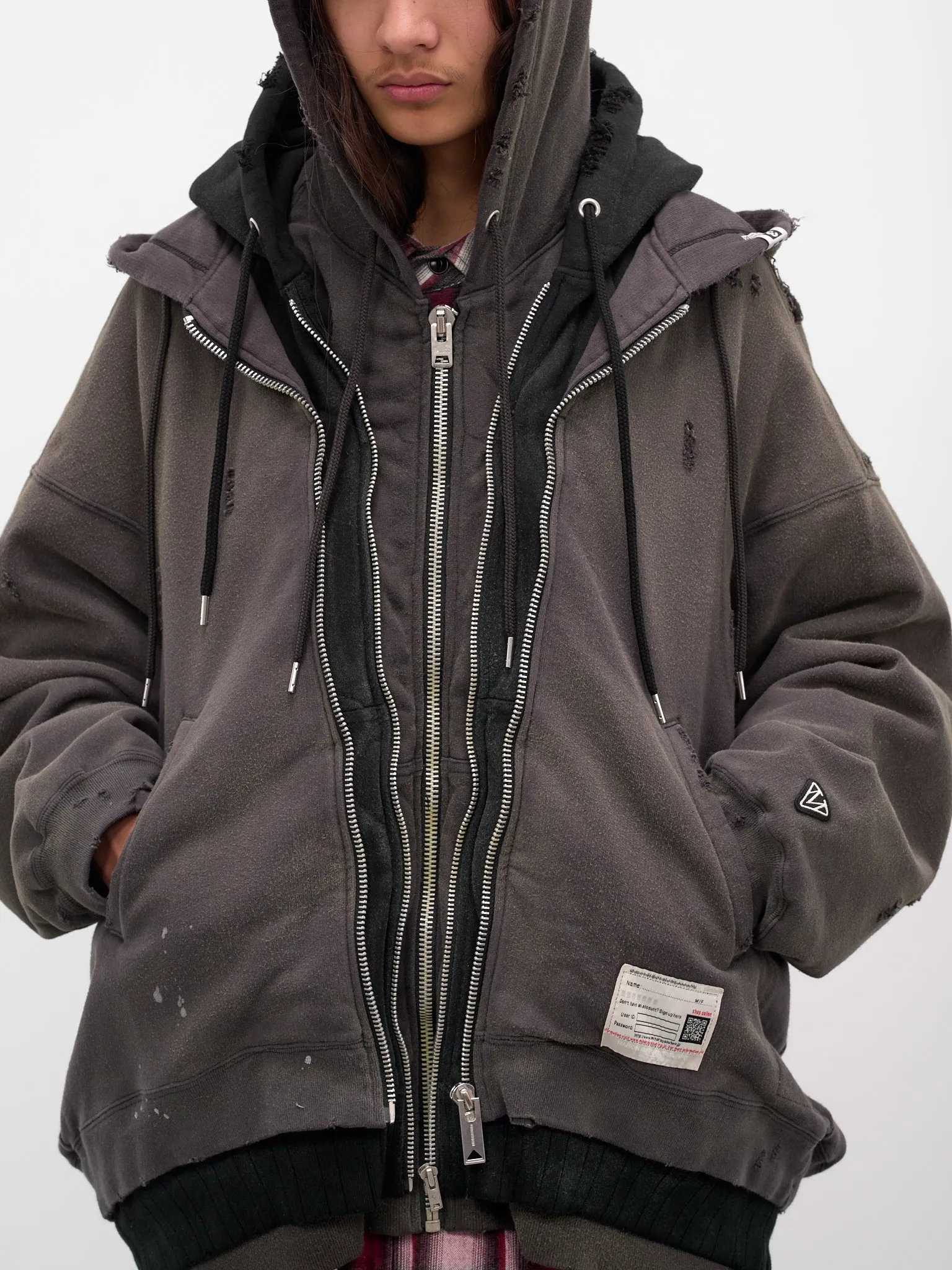 Gray Triple Layered Distressed Hoodie (A15PK581-BLACK) sold by lorenzo product image thumbnail 5