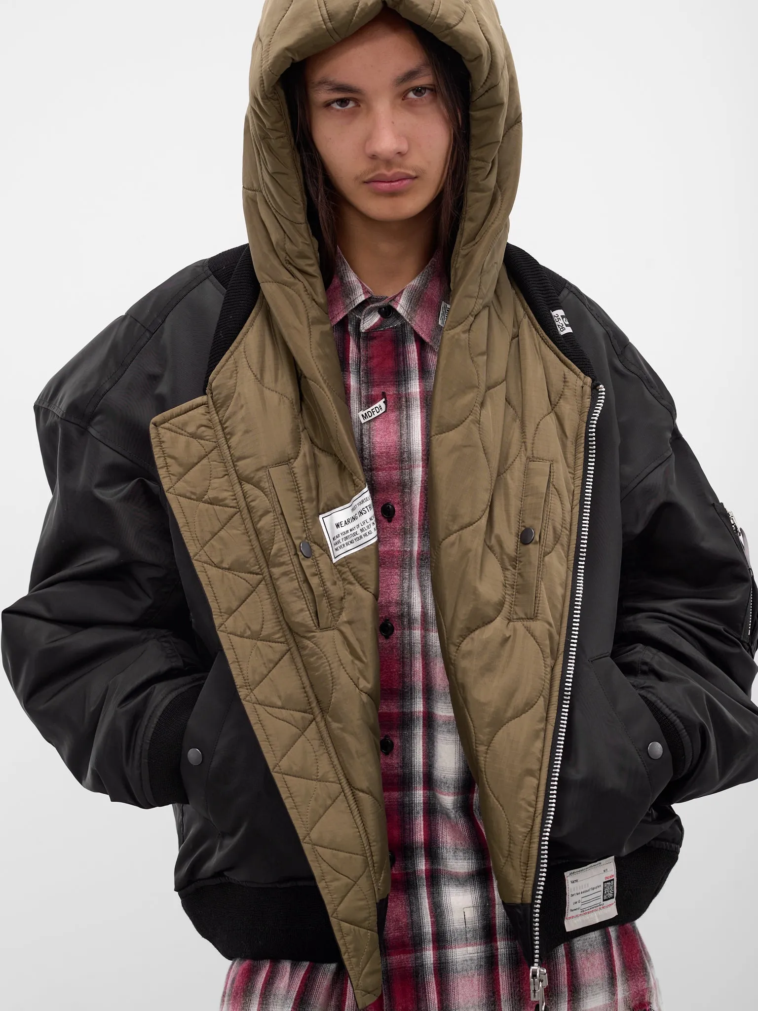 Black Nylon Hooded Bomber Jacket (A15BL062-BLACK) sold by lorenzo product image thumbnail 5