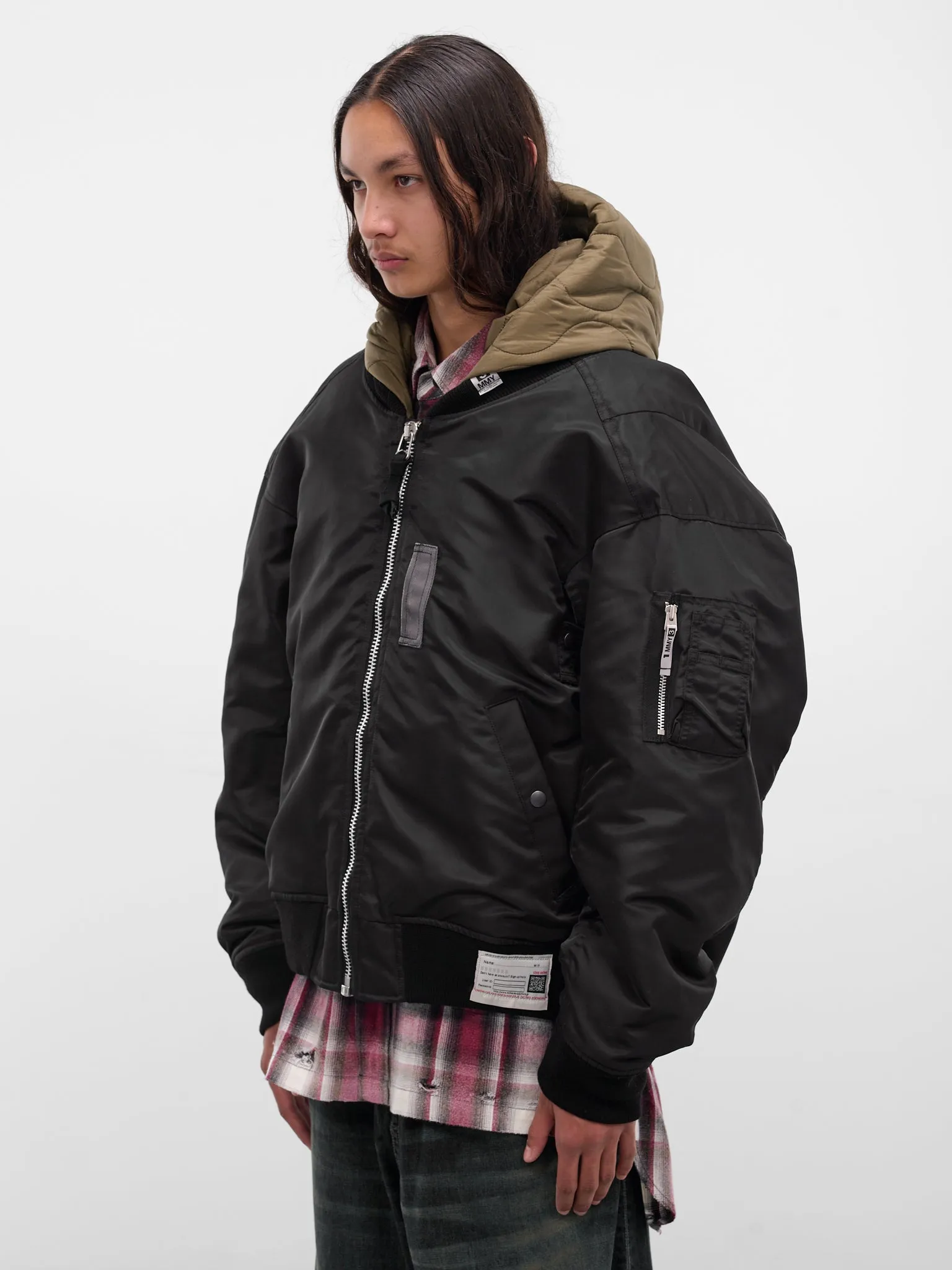 Black Nylon Hooded Bomber Jacket (A15BL062-BLACK) sold by lorenzo product image thumbnail 2