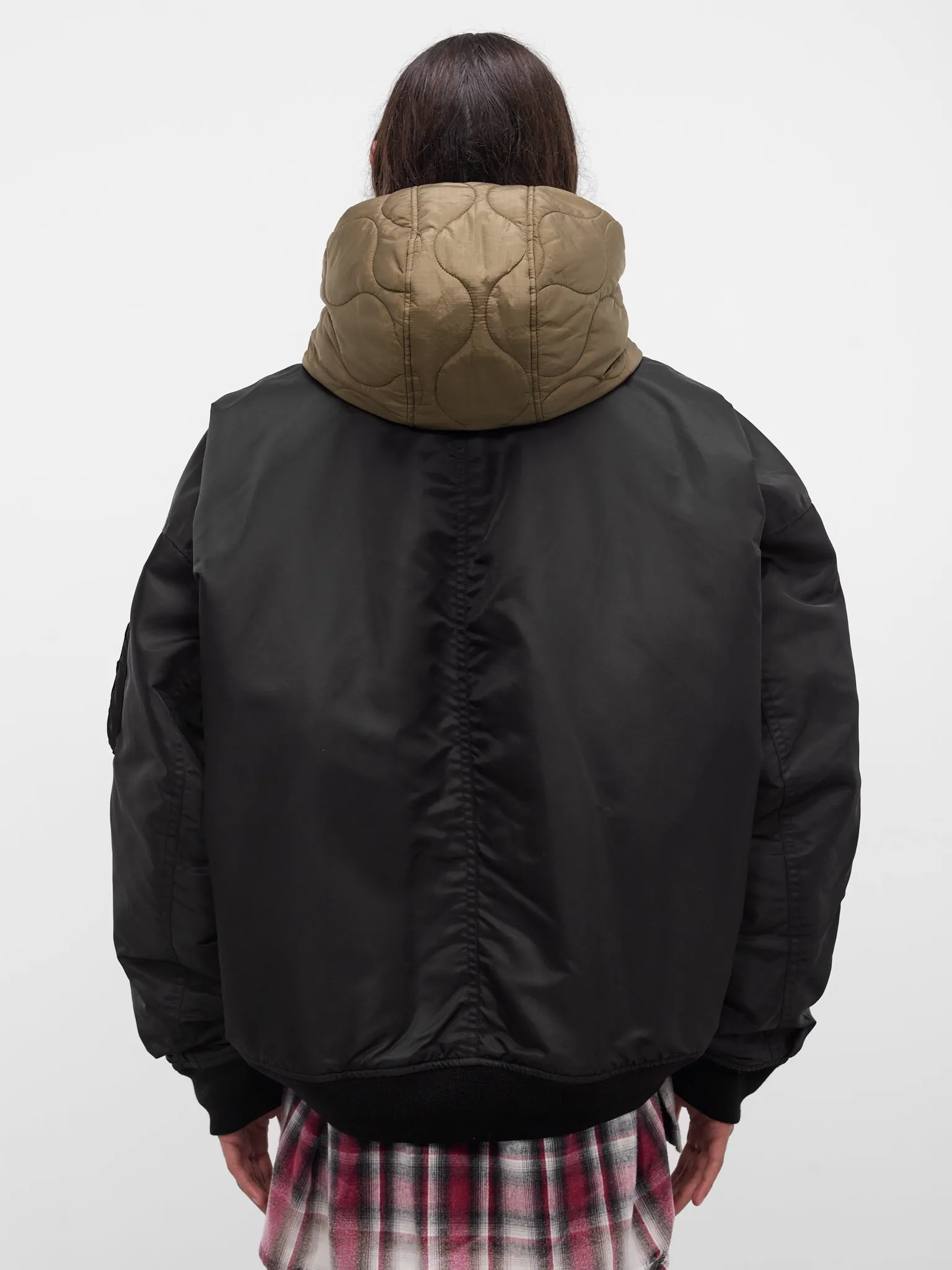 Black Nylon Hooded Bomber Jacket (A15BL062-BLACK) sold by lorenzo product image thumbnail 3