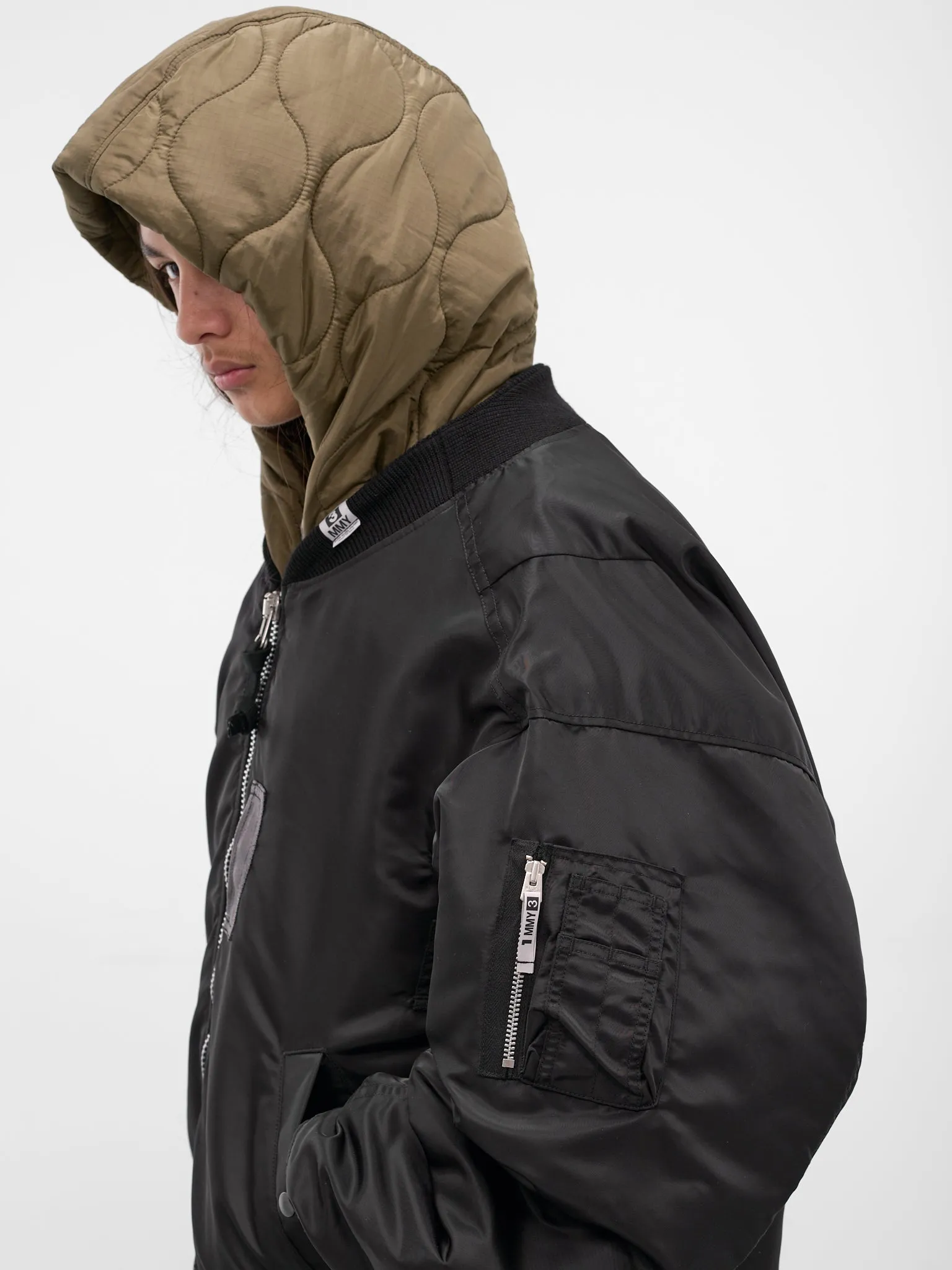 Black Nylon Hooded Bomber Jacket (A15BL062-BLACK) sold by lorenzo product image thumbnail 4