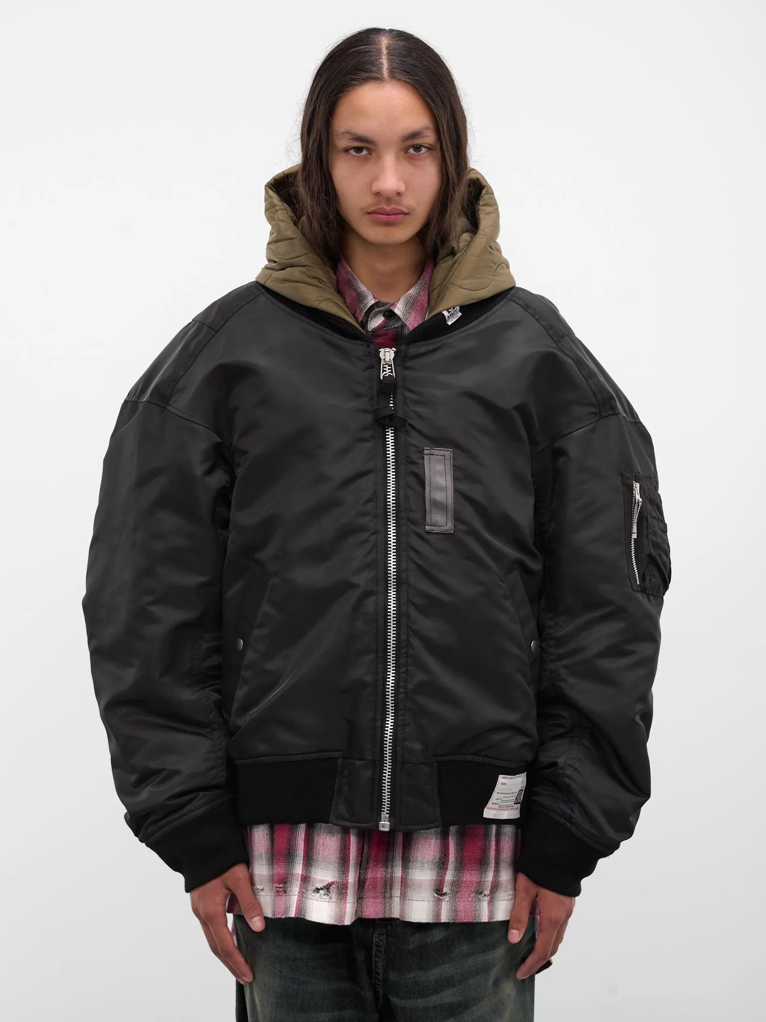 Black Nylon Hooded Bomber Jacket (A15BL062-BLACK) sold by lorenzo