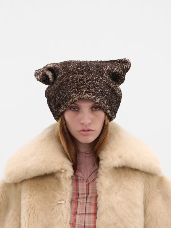 Gray Oversized Lamb Shearling Hat (VOXH0GRM-GREY-MARL) made by KNWLS