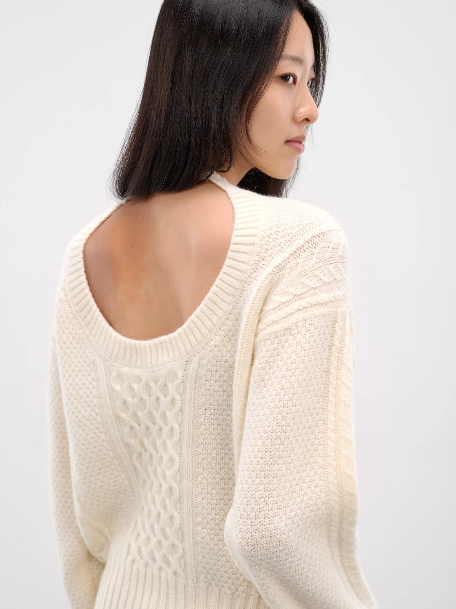 Ivory Wool Knit Cut-Out Sweater (27-IVORY) sold by lorenzo product image thumbnail 5