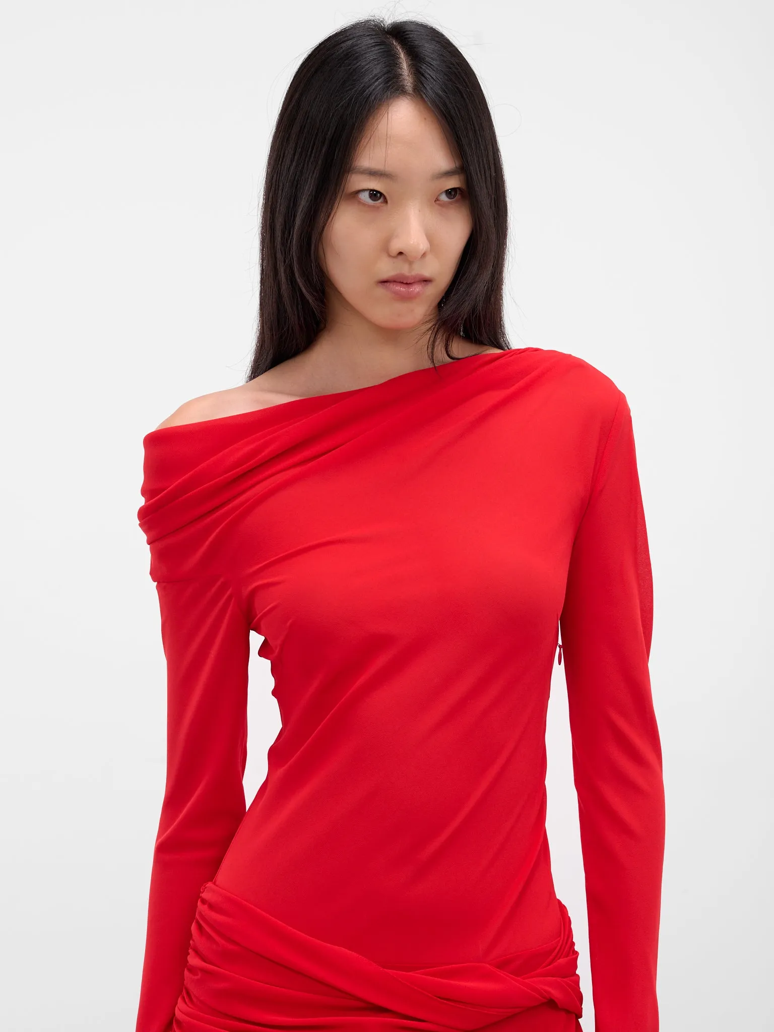 Red Off-Shoulder Sleeved Maxi Dress (09-1-RED) sold by lorenzo product image thumbnail 4