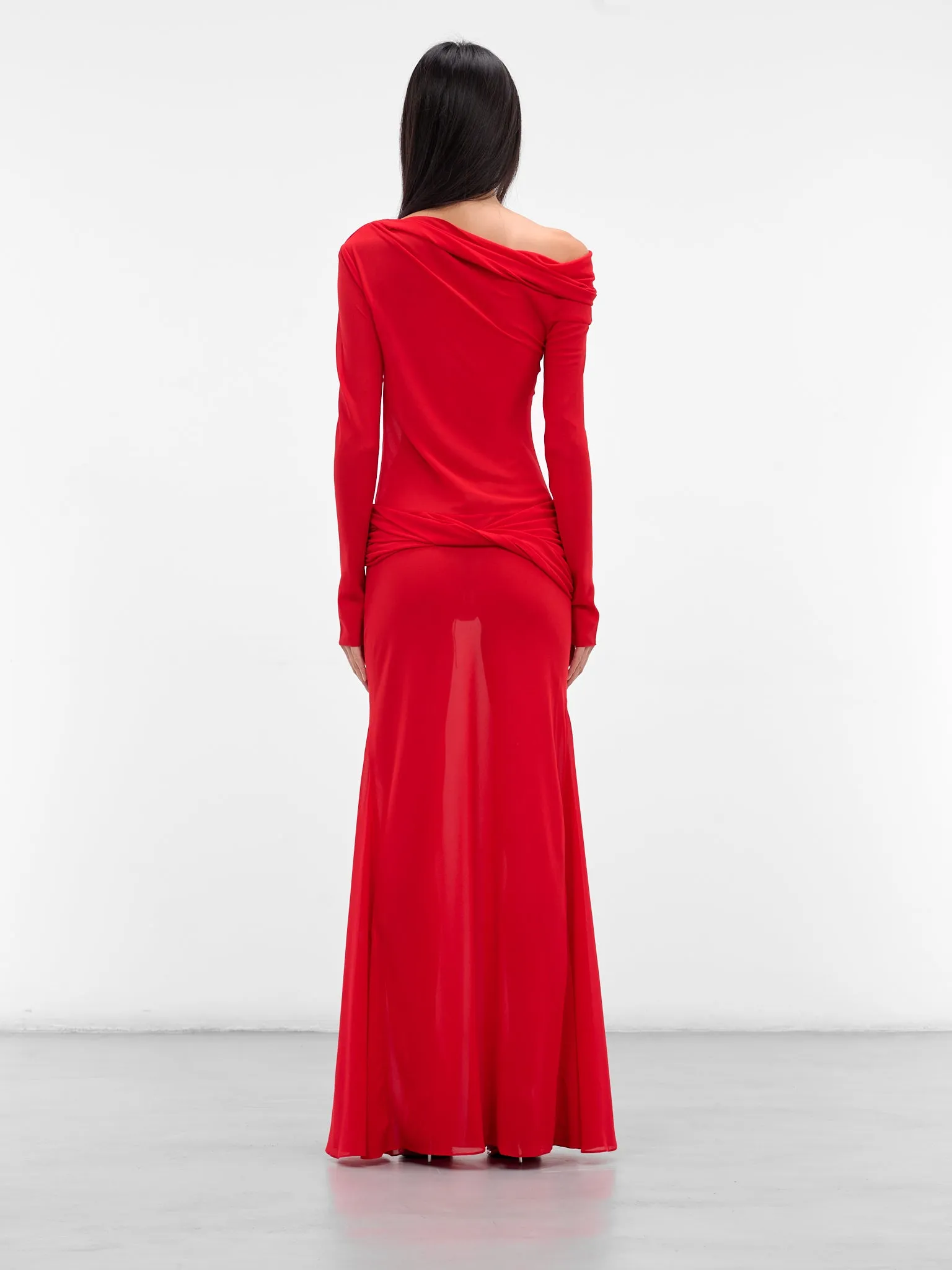 Red Off-Shoulder Sleeved Maxi Dress (09-1-RED) sold by lorenzo product image thumbnail 3