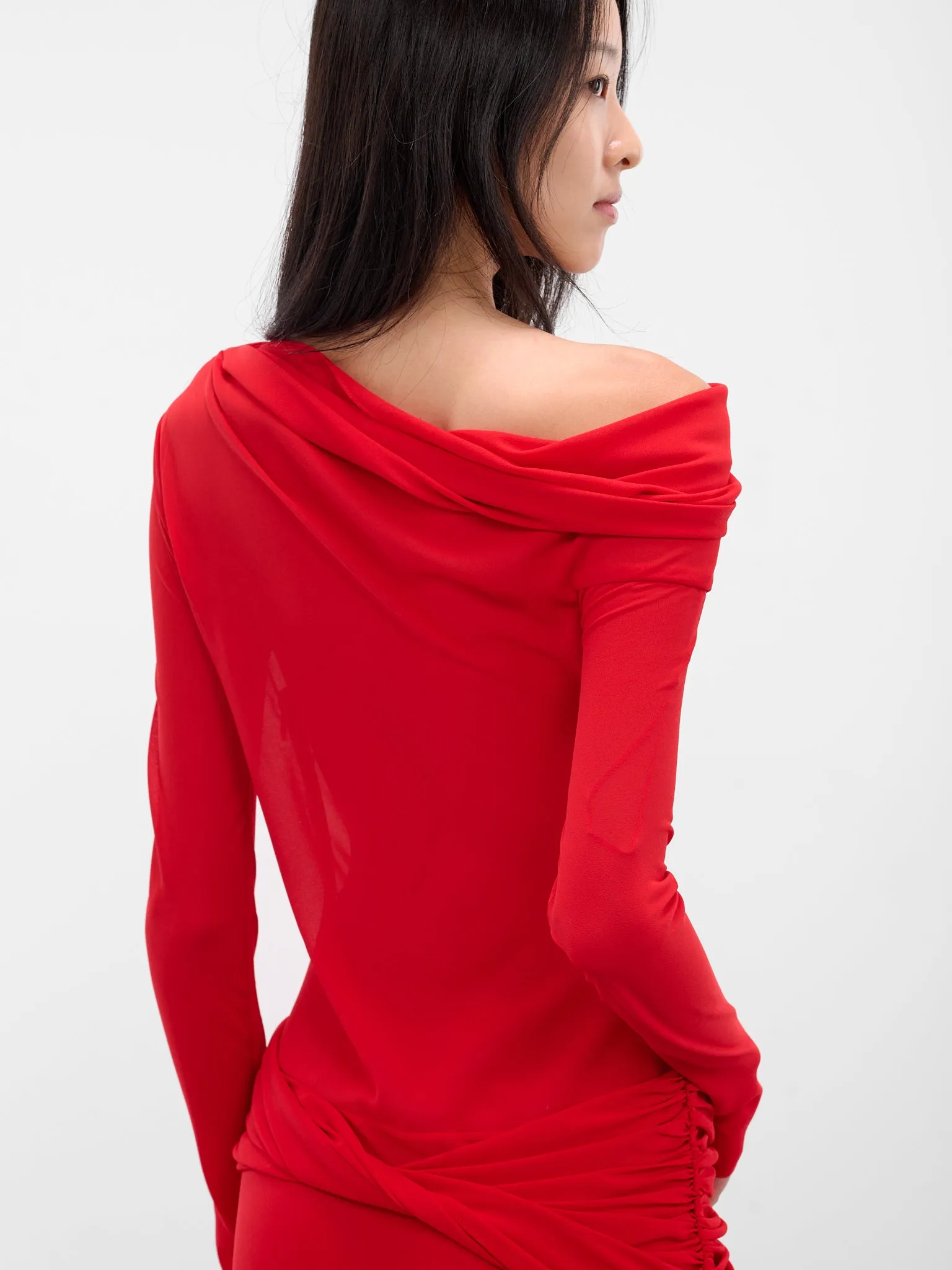 Red Off-Shoulder Sleeved Maxi Dress (09-1-RED) sold by lorenzo product image thumbnail 5