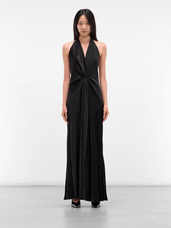 Black Silk Draped Halter Dress (02-BLACK) sold by lorenzo