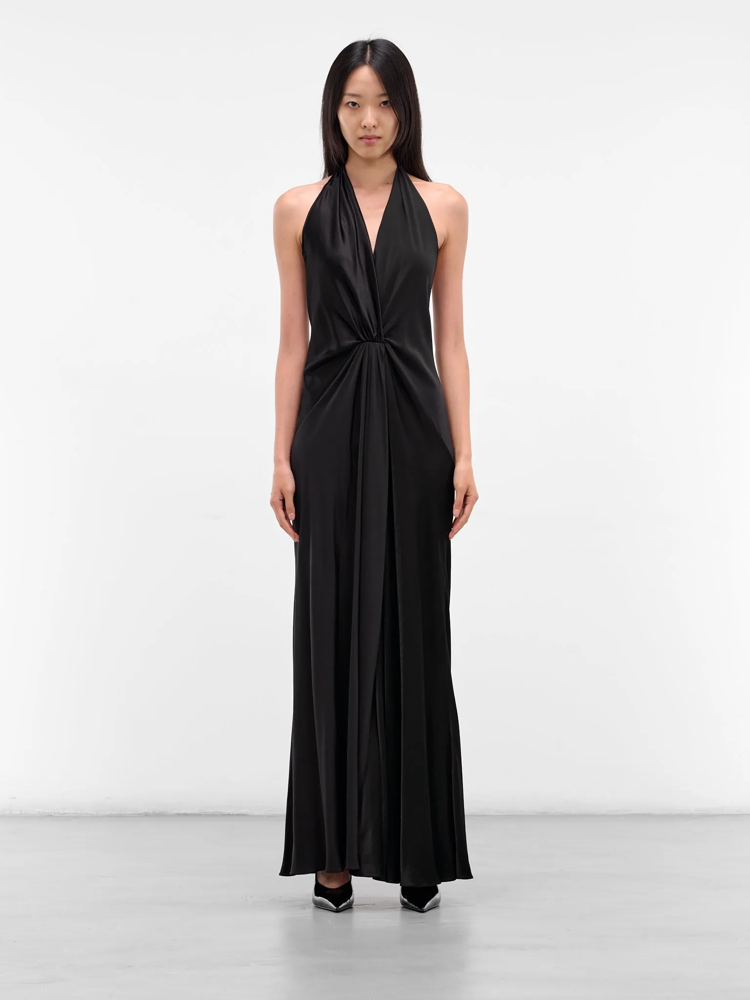 Black Silk Draped Halter Dress (02-BLACK) sold by lorenzo