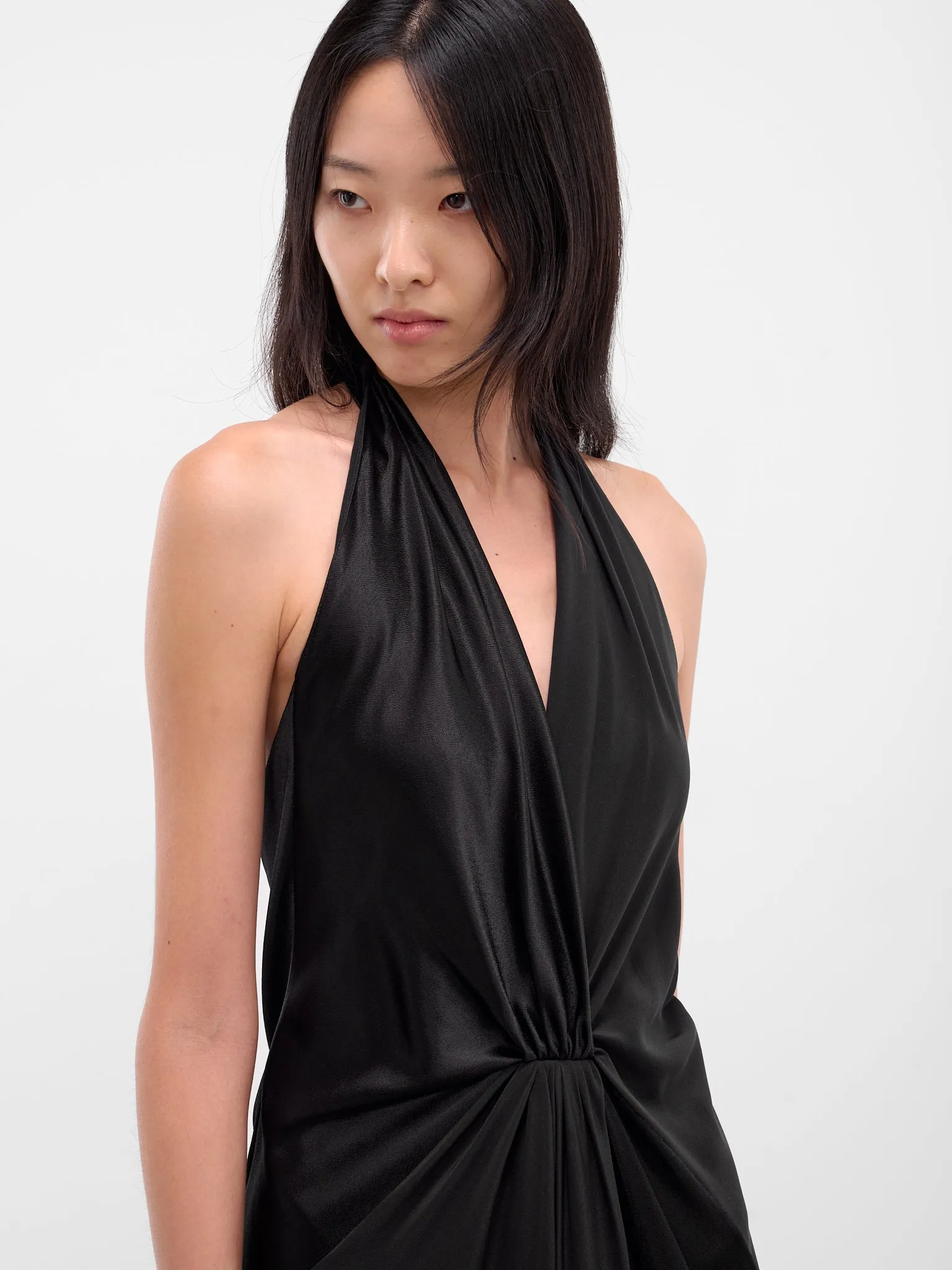 Black Silk Draped Halter Dress (02-BLACK) sold by lorenzo product image thumbnail 4